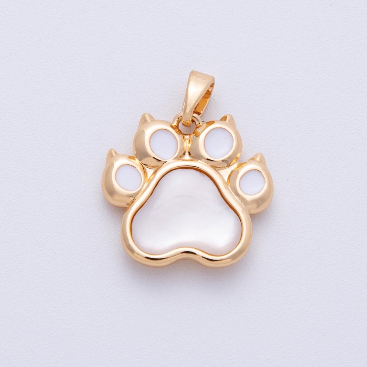 18K Gold Filled 17mm Shell Pearl Pet Paw Print Pendant Cat lover sharp nails charm DIY supply for custom necklace & bracelet | Charms-00096