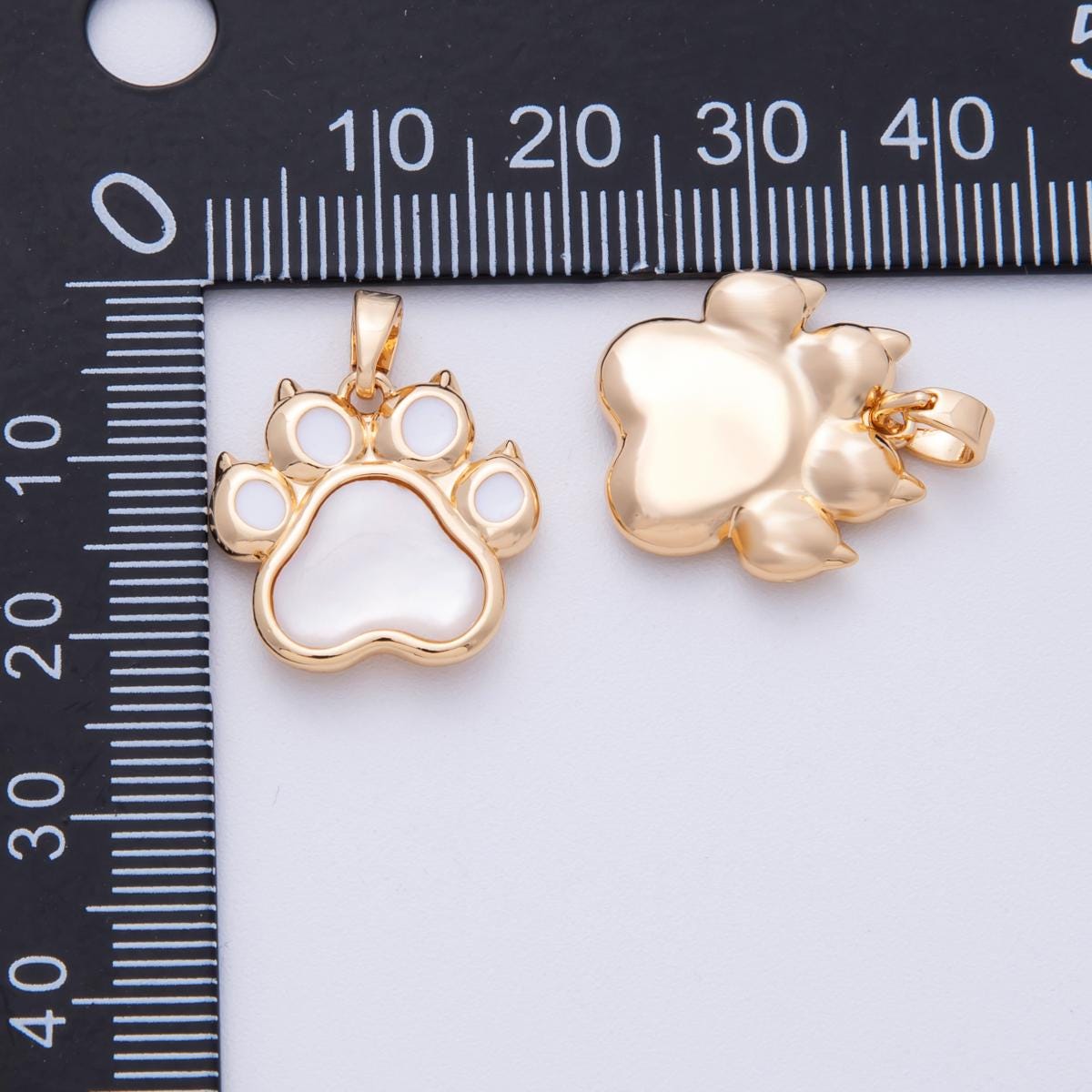18K Gold Filled 17mm Shell Pearl Pet Paw Print Pendant Cat lover sharp nails charm DIY supply for custom necklace & bracelet | Charms-00096