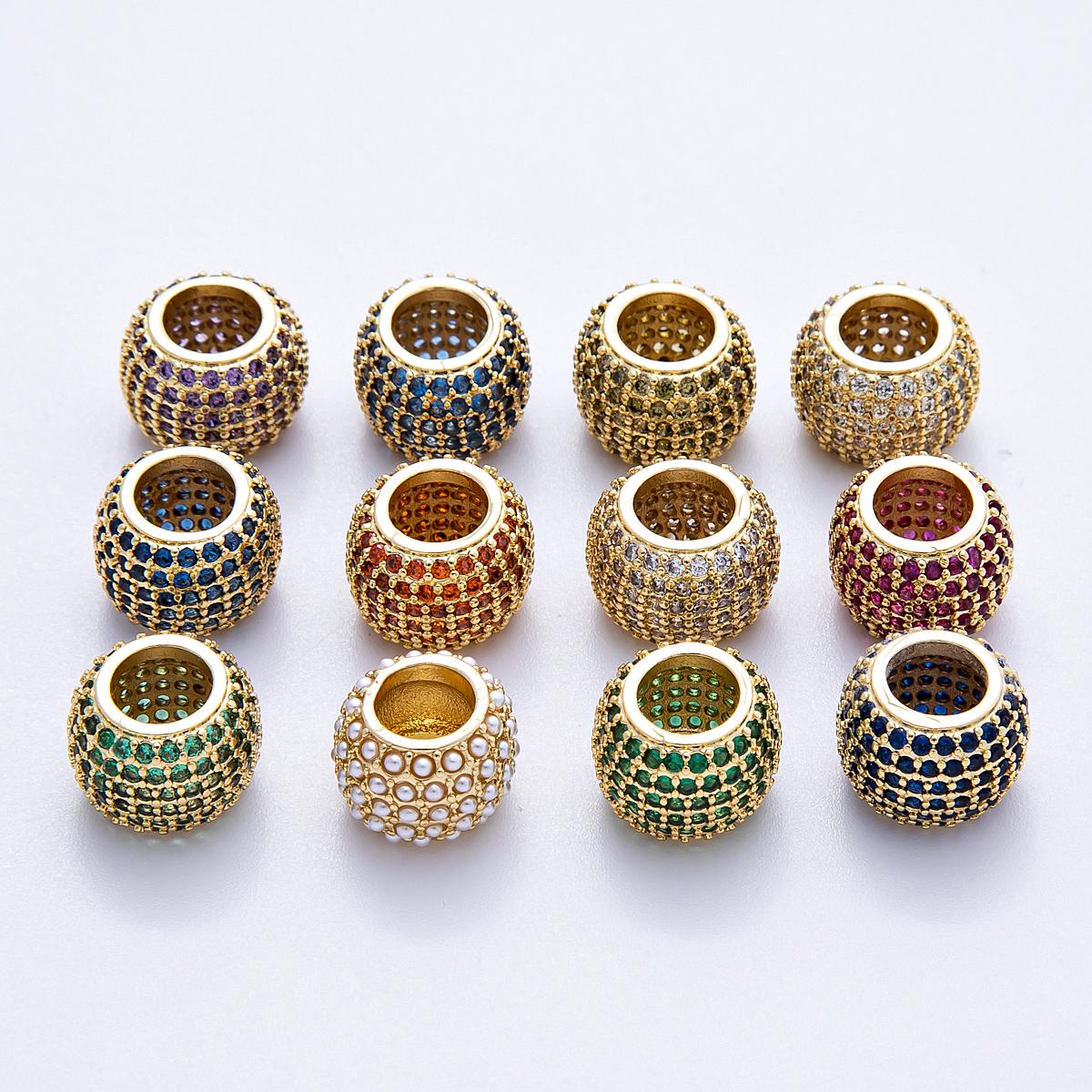 16K Gold Filled 9mm Purple, Clear, Green, Blue, Fuchsia Micro Paved CZ Rondelle Bead DIY Jewelry Making Supply for bracelets | Beads-00039