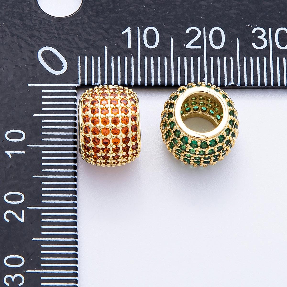 16K Gold Filled 9mm Purple, Clear, Green, Blue, Fuchsia Micro Paved CZ Rondelle Bead DIY Jewelry Making Supply for bracelets | Beads-00039