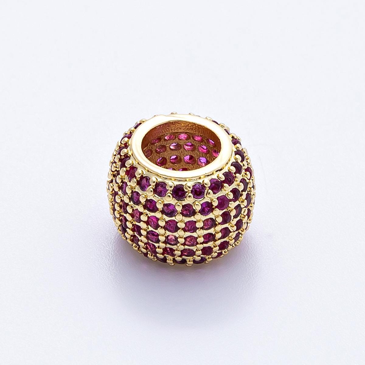 16K Gold Filled 9mm Purple, Clear, Green, Blue, Fuchsia Micro Paved CZ Rondelle Bead DIY Jewelry Making Supply for bracelets | Beads-00039