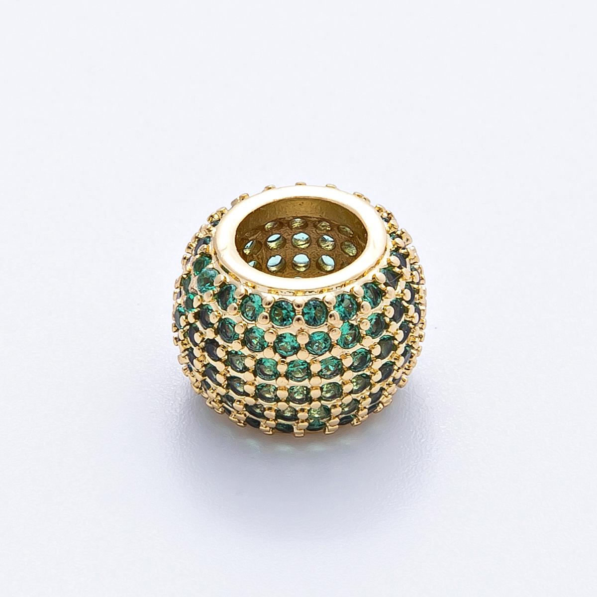 16K Gold Filled 9mm Purple, Clear, Green, Blue, Fuchsia Micro Paved CZ Rondelle Bead DIY Jewelry Making Supply for bracelets | Beads-00039