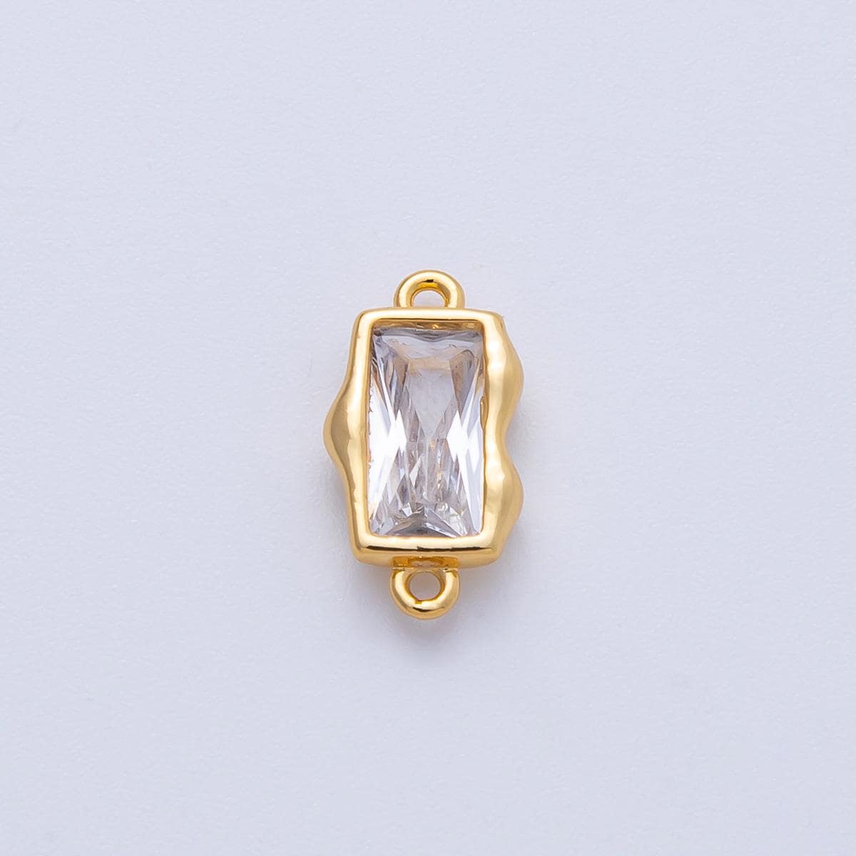 18K Gold Filled Clear CZ Rectangle Bezel Cut Geometric Charm Connector | Connector-00006