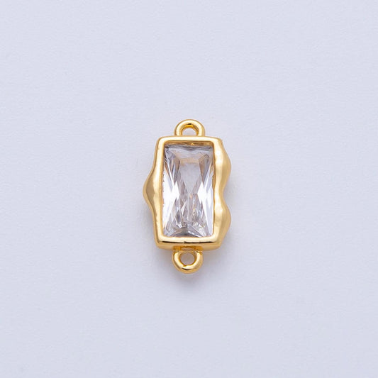 18K Gold Filled Clear CZ Rectangle Bezel Cut Geometric Charm Connector | Connector-00006