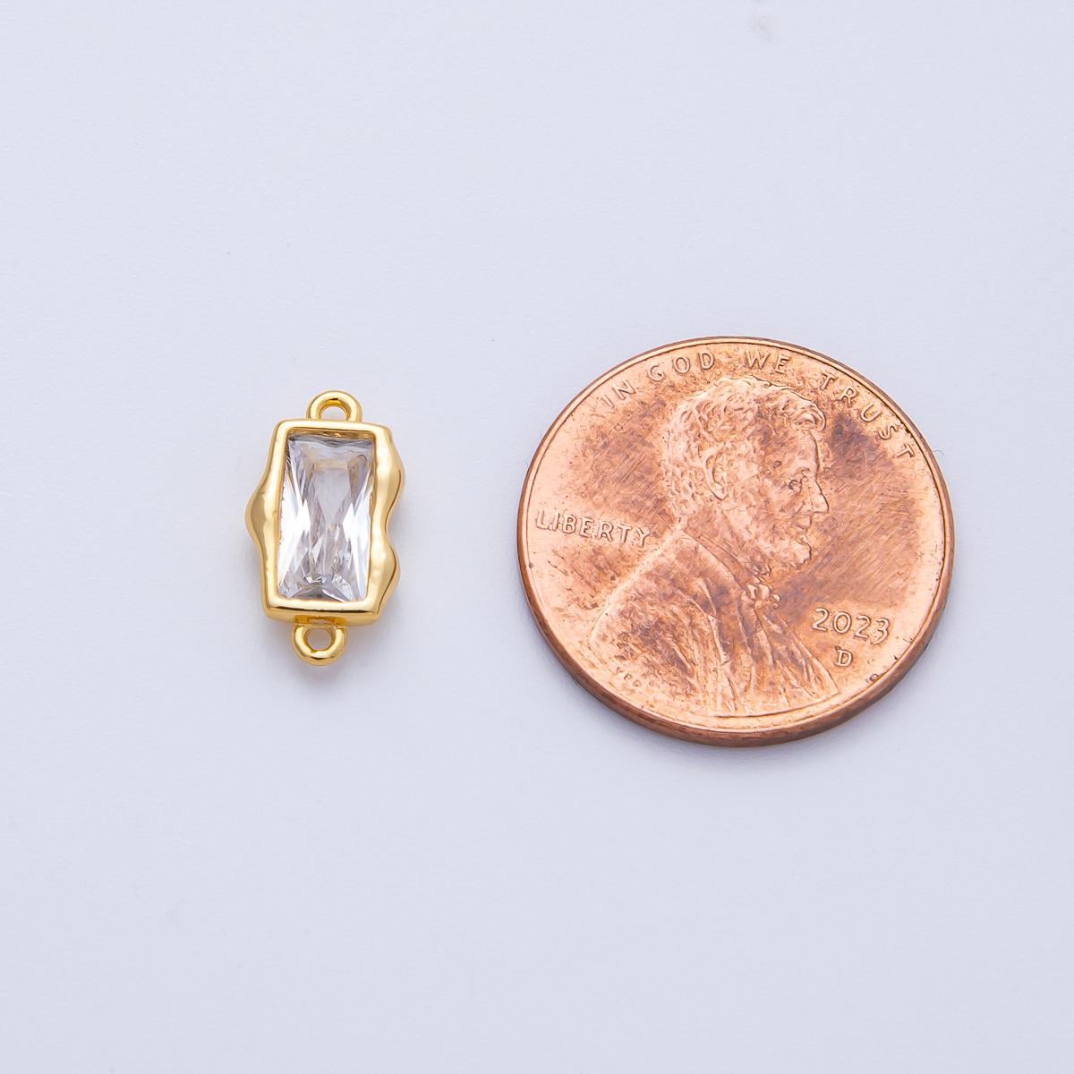 18K Gold Filled Clear CZ Rectangle Bezel Cut Geometric Charm Connector | Connector-00006