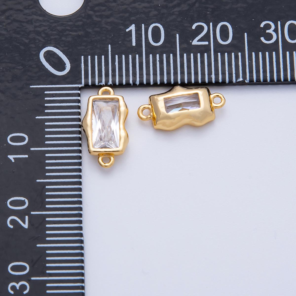 18K Gold Filled Clear CZ Rectangle Bezel Cut Geometric Charm Connector | Connector-00006