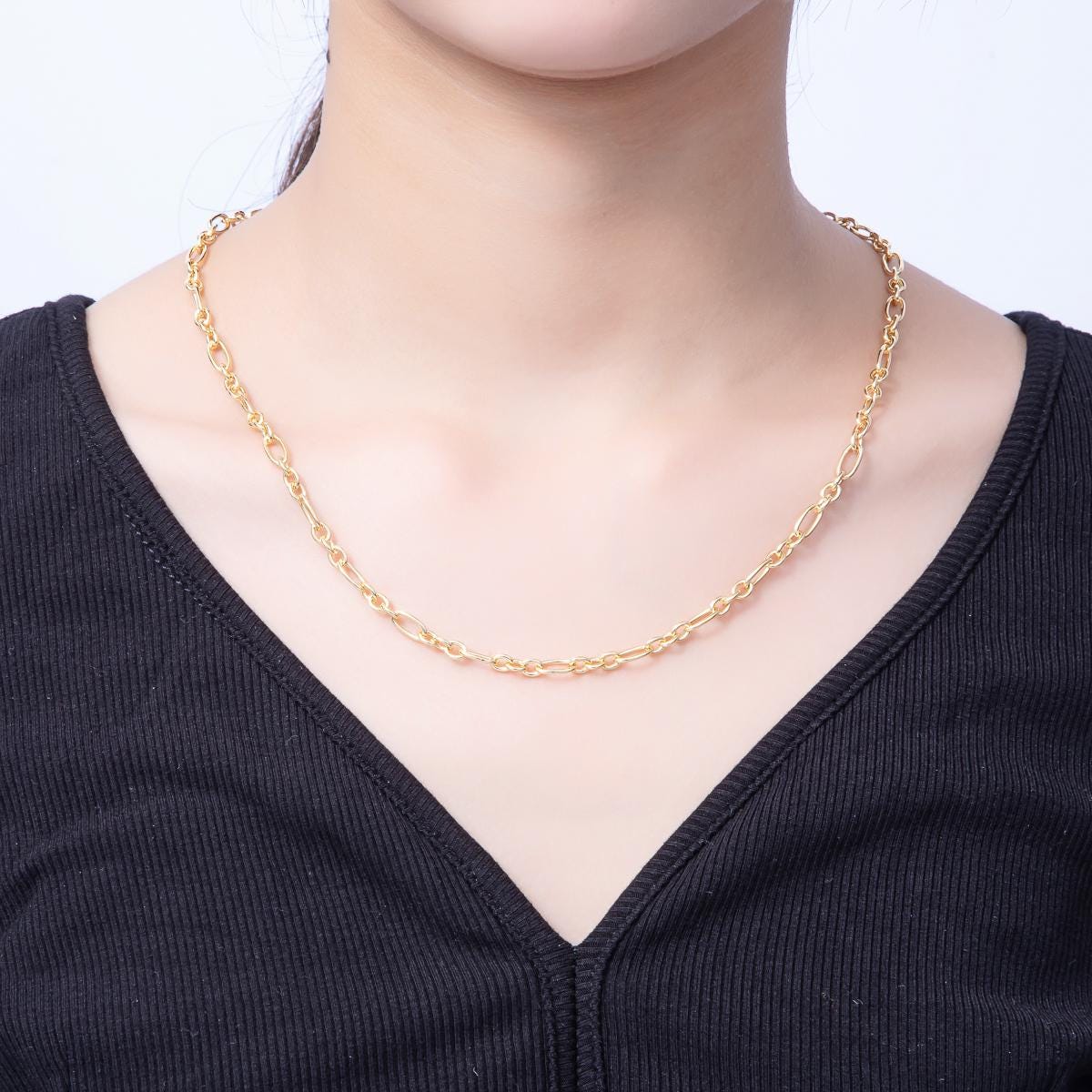 Gold Stainless steel Figure Eight Cable Chain 18 inch layering chain necklace | WA-4068
