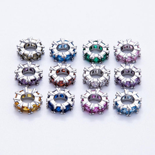 10mm Sparkling multicolor CZ rondelle spacer beads DIY Jewelry Making Supply for custom bracelet necklace for diy jewelry | BEADS-00077
