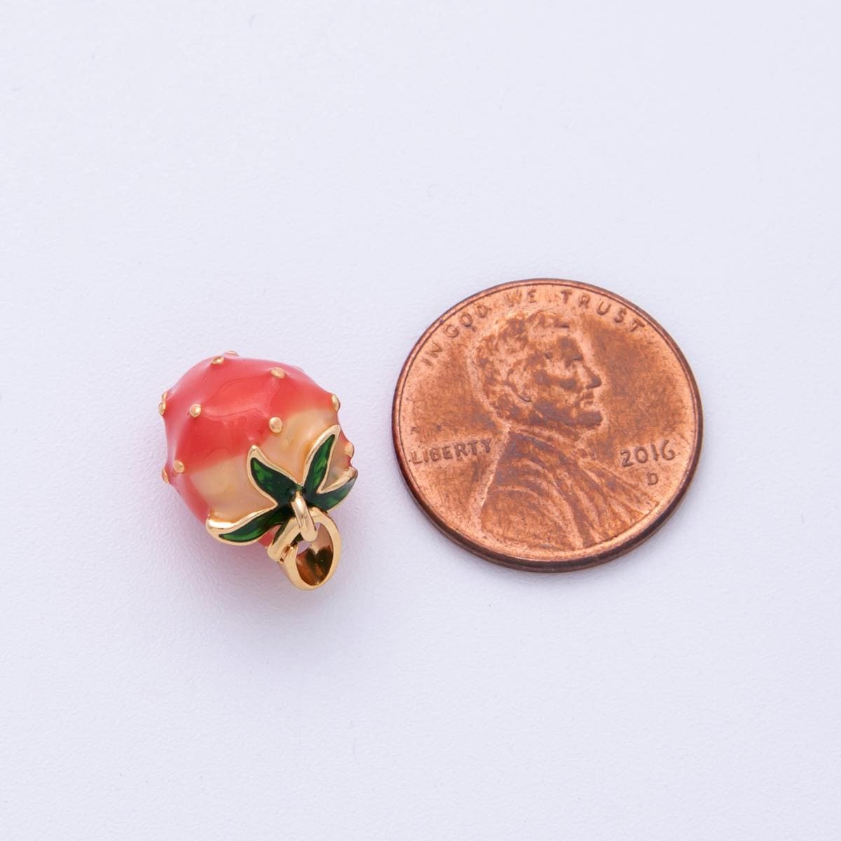 18K Gold Filled 15mm Ceramic Strawberry Fruit 3D Multidimensional Pendant Minimalist Summer Jewelry Supply Gift Idea | Charms-00114