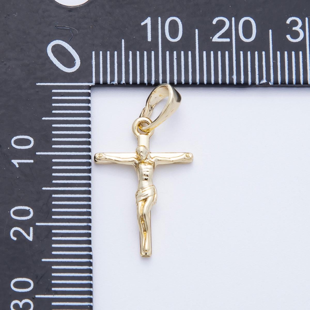14k gold filled 19.5mm crucifix pendant religious Jesus cross charm baptism or communion gift DIY jewelry making necklace | CHARMS-00152