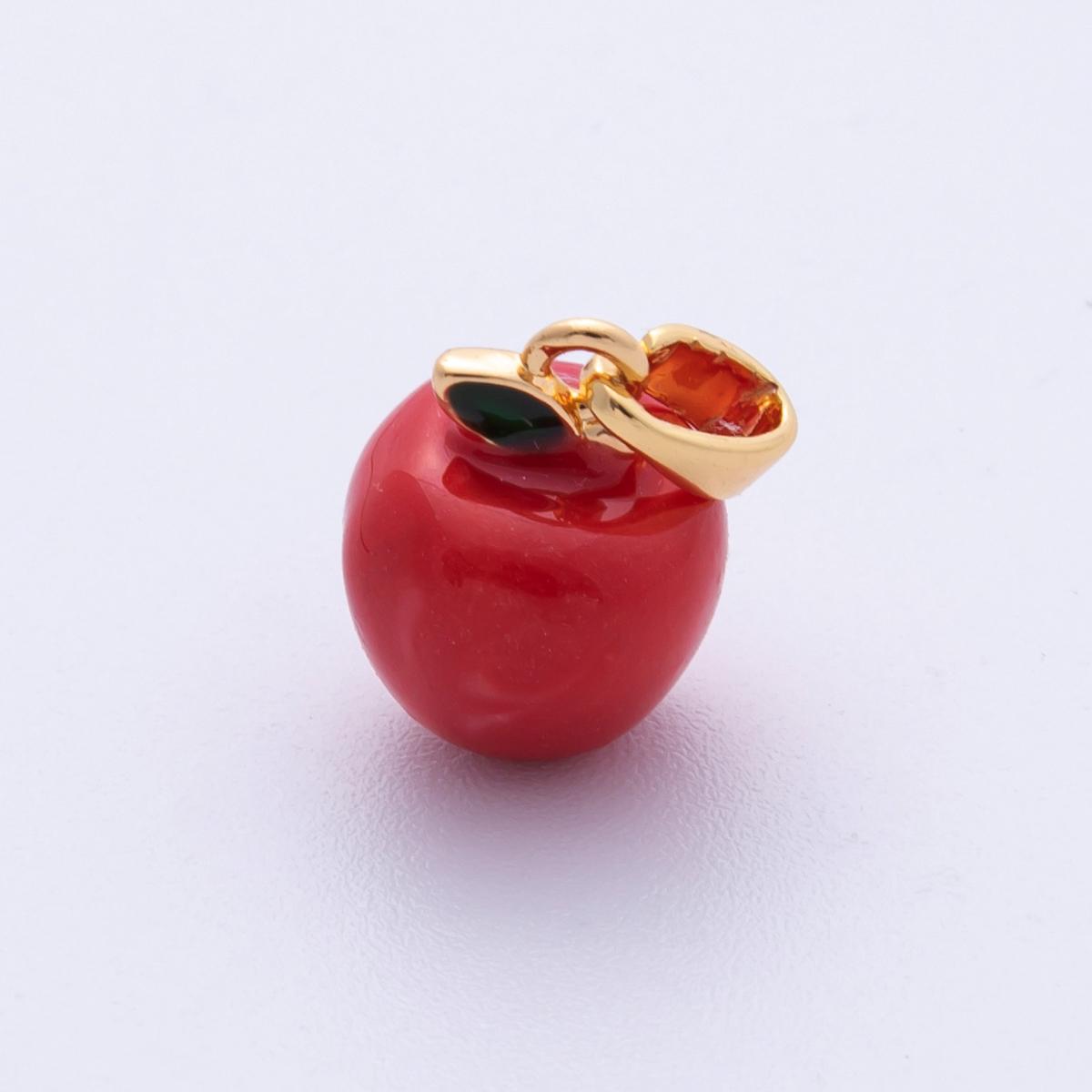 18K Gold Filled 13.5mm Red Apple Fruit 3D Multidimensional Pendant Minimalist Food Charm Teacher Gift DIY Jewelry Supply | Charms-00115