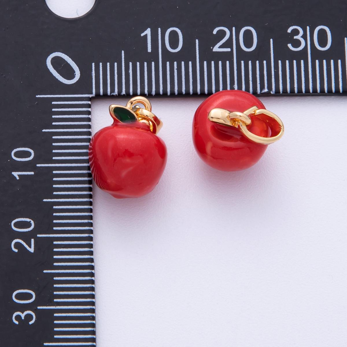 18K Gold Filled 13.5mm Red Apple Fruit 3D Multidimensional Pendant Minimalist Food Charm Teacher Gift DIY Jewelry Supply | Charms-00115