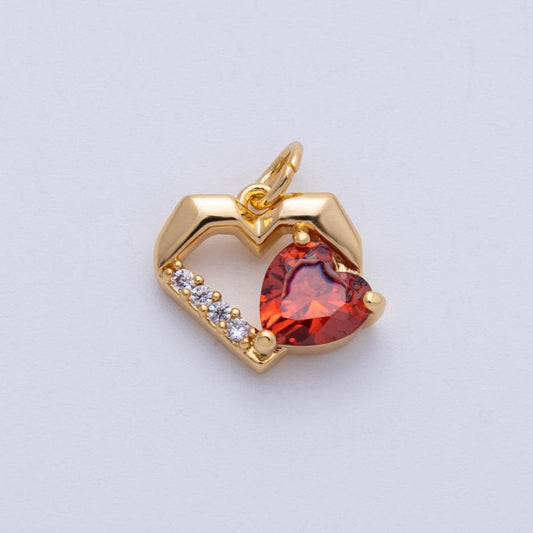 18k gold filled mini open heart minimalist charm with Red CZ Stone | Charms-00116