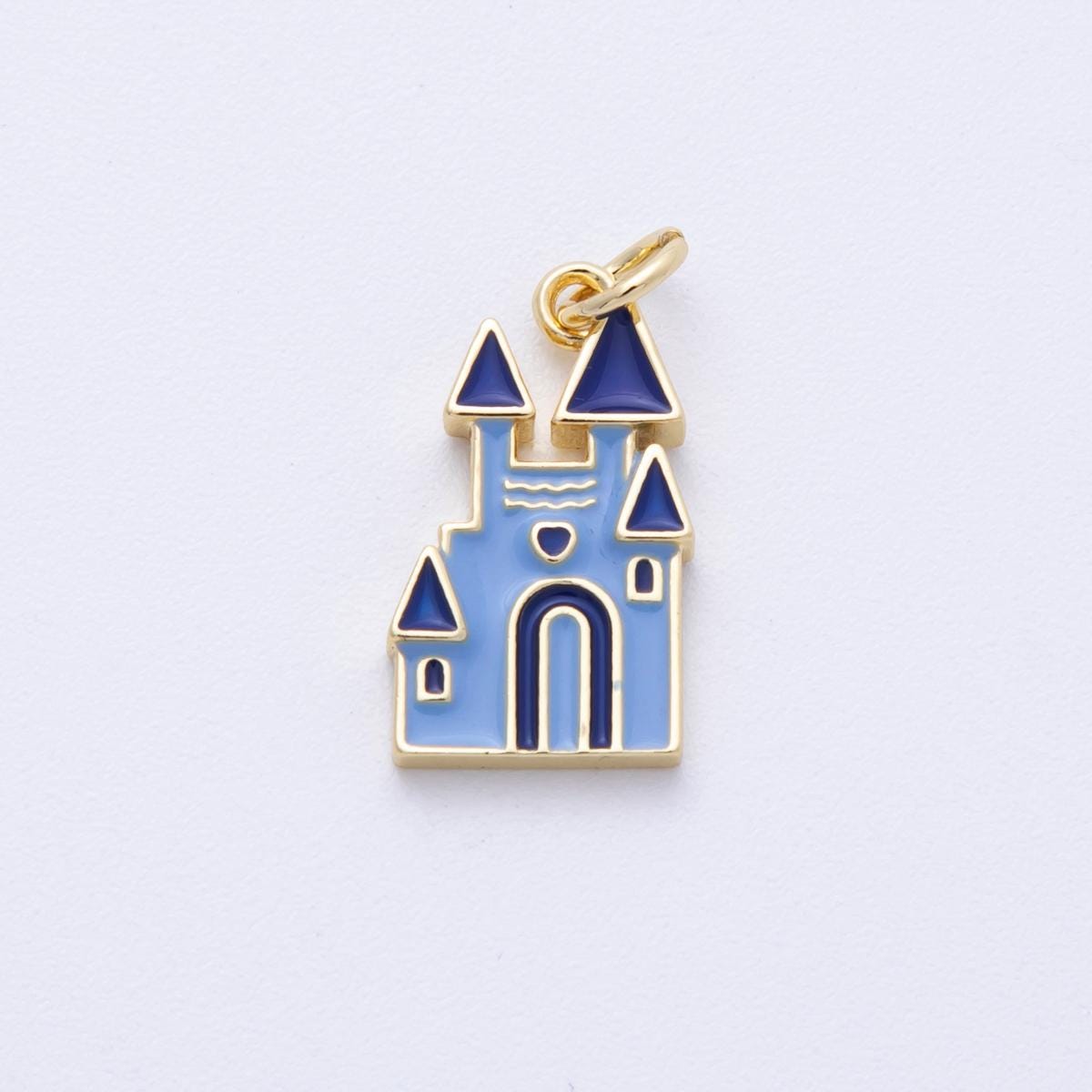 18k Gold Filled Castle Charm Blue Magical Kingdom Pendant Bracelet Necklace Earring Charm Component | Charms-00100