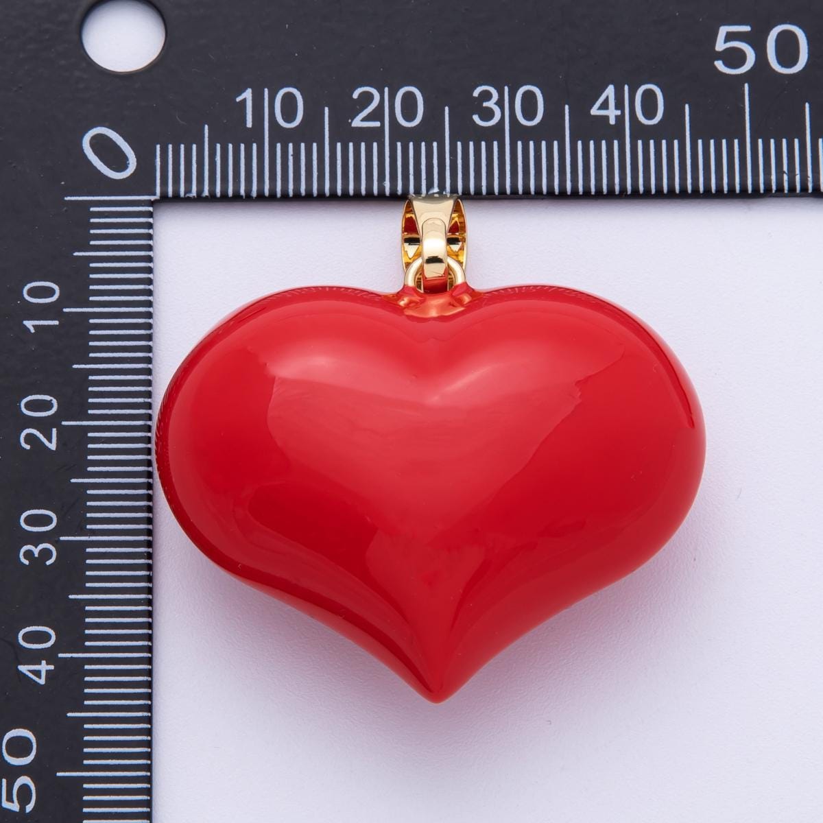 Big 16K Gold Filled 45mm Red Enamel Heart 3D Multidimensional Charm Valentine Jewelry Inspired | Charms-00112