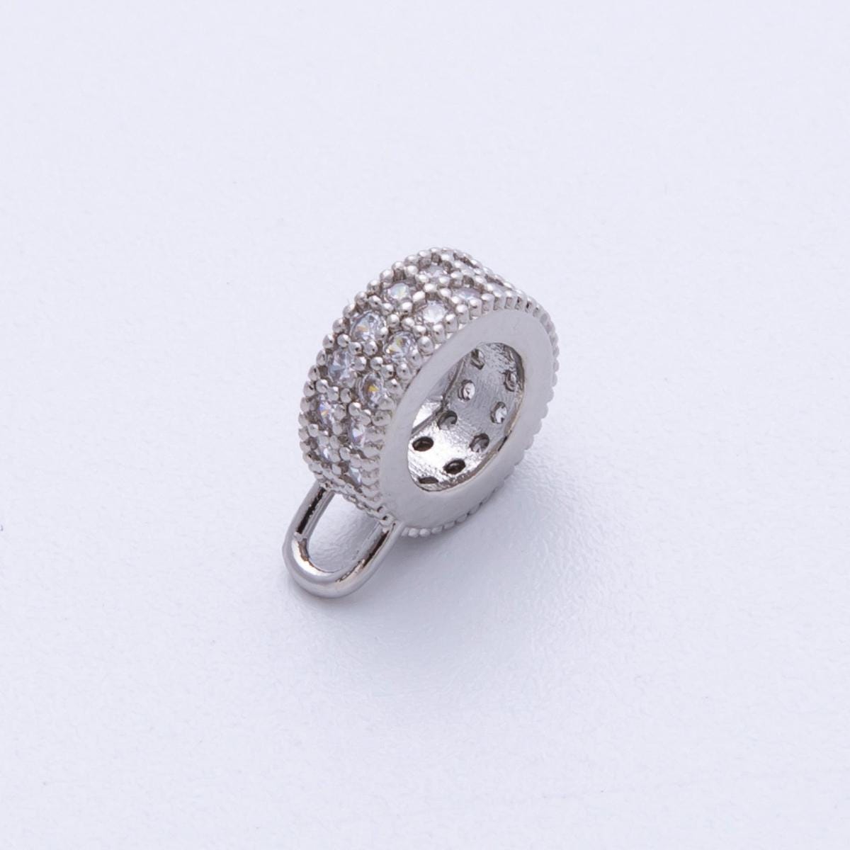 Mini gold silver bail beads bail charm holder spacer with loop tube bails cord bails slider bails spacer ring with CZ Stone Findings-00024