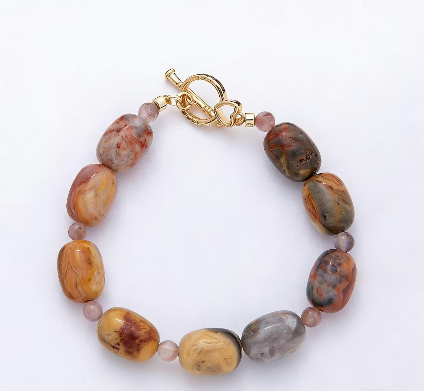 Handmade Colorful 18K Gold Filled Black Crazy Agate Gemstone Cluster Beaded Bracelet | WA-4103