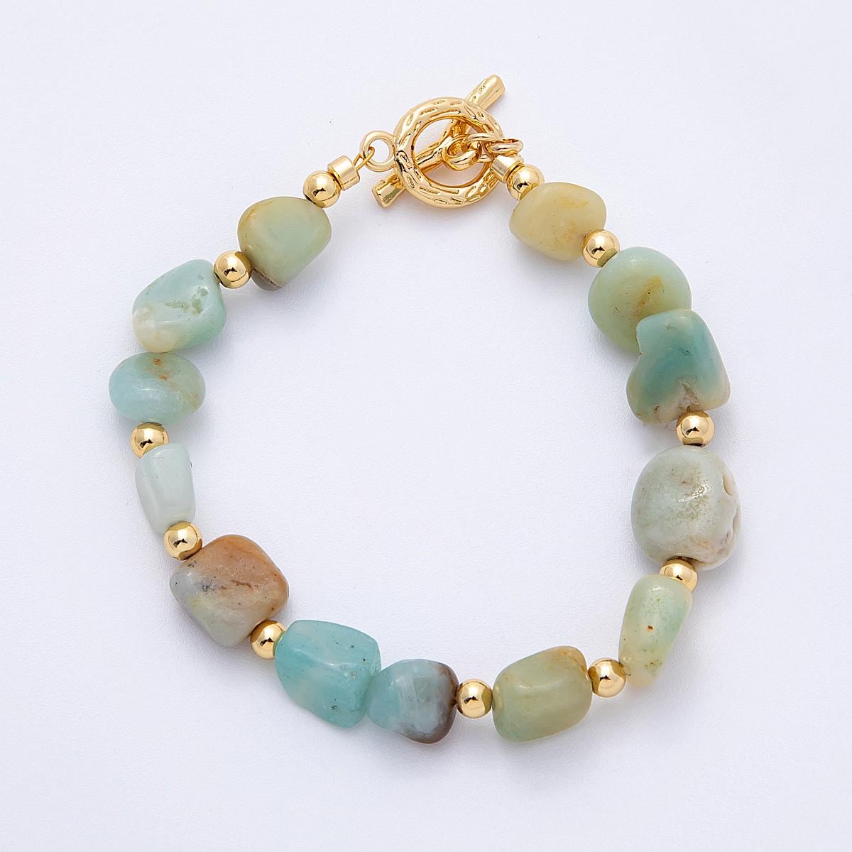 Handcrafted Chunky 18K Gold Filled Black Agate, Amazon, Carnelian Gemstone Cluster Beaded Bracelet with Gold Accent | WA-4109