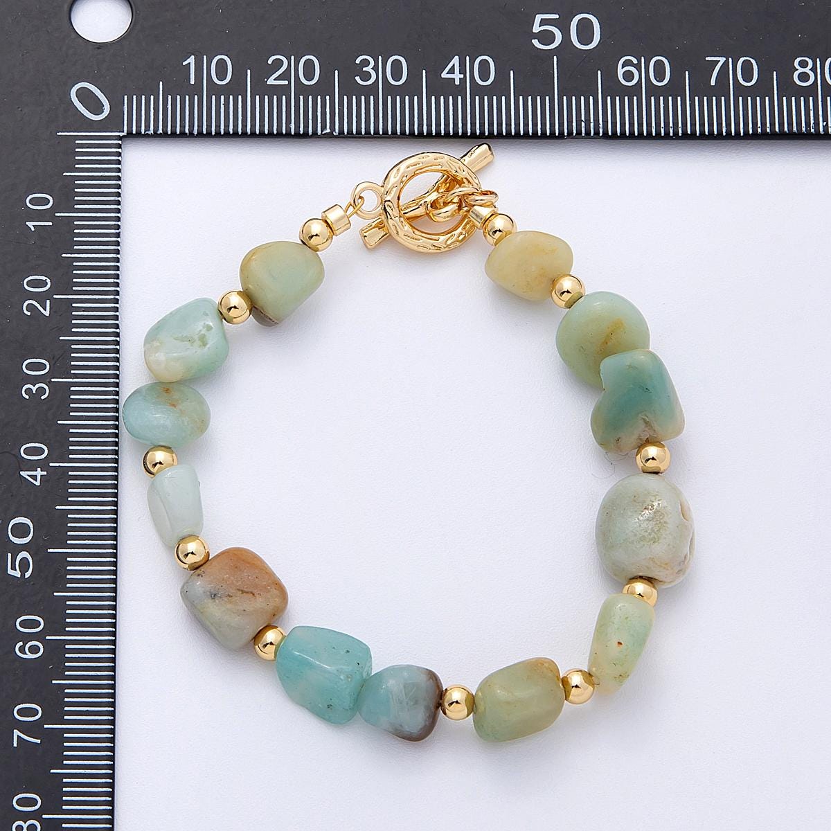 Handcrafted Chunky 18K Gold Filled Black Agate, Amazon, Carnelian Gemstone Cluster Beaded Bracelet with Gold Accent | WA-4109