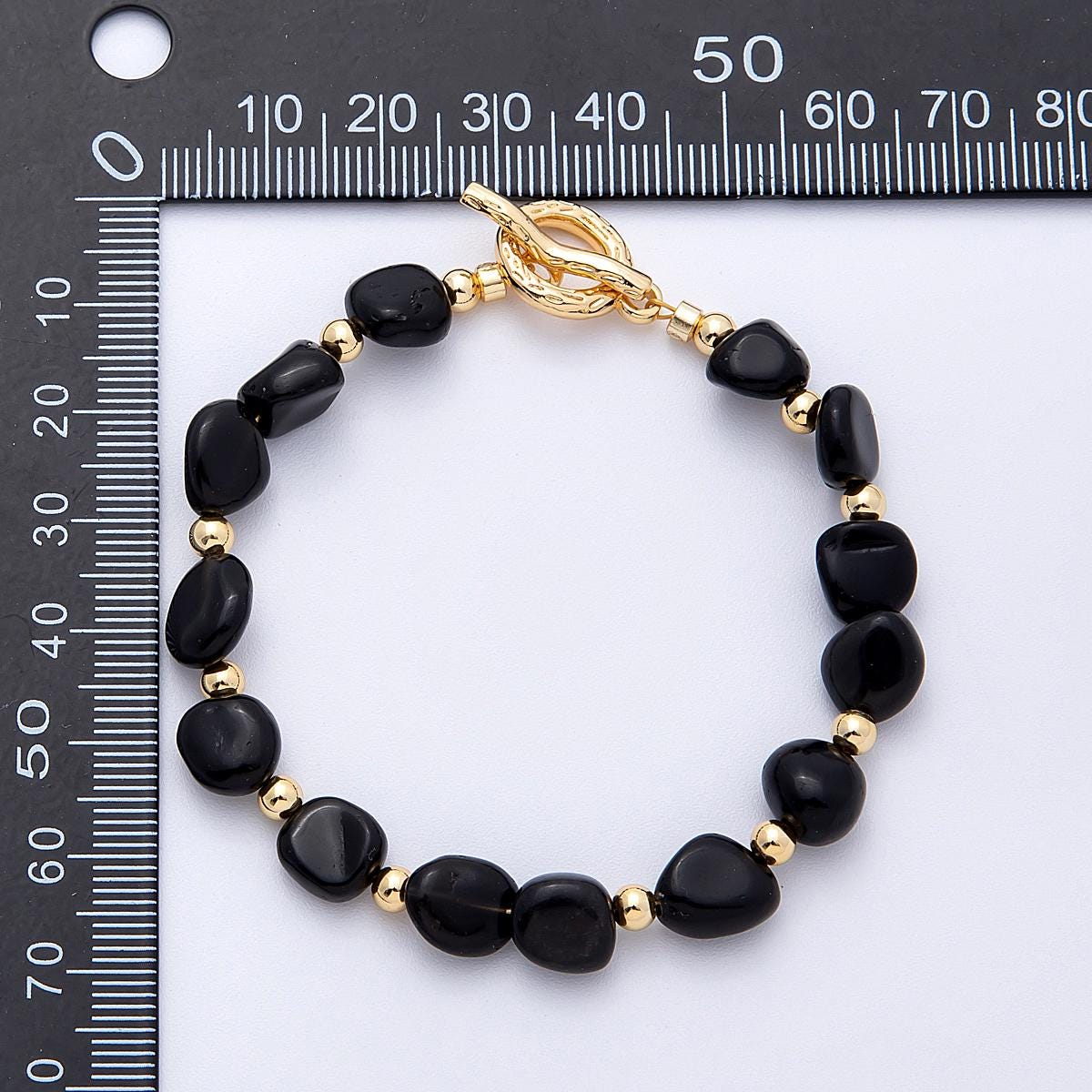 Handcrafted Chunky 18K Gold Filled Black Agate, Amazon, Carnelian Gemstone Cluster Beaded Bracelet with Gold Accent | WA-4109