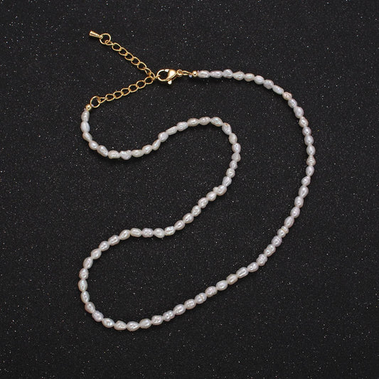 Handmade 3mm Natural Freshwater Pearl Choker Necklace 14.17 inch + 2 inch extender WA-1990