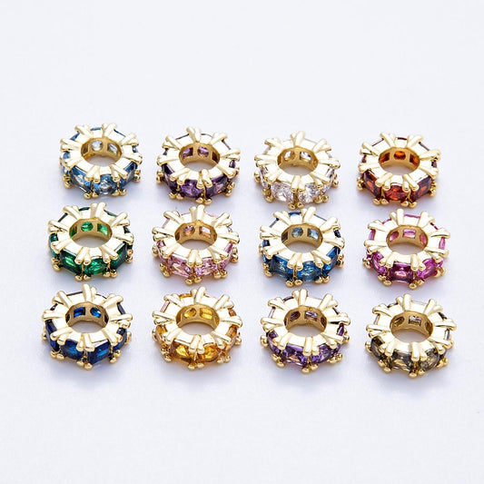 10mm 16k gold filled Sparkling multicolor CZ rondelle spacer beads DIY Jewelry Making Supply for custom bracelet necklace | BEADS-00089