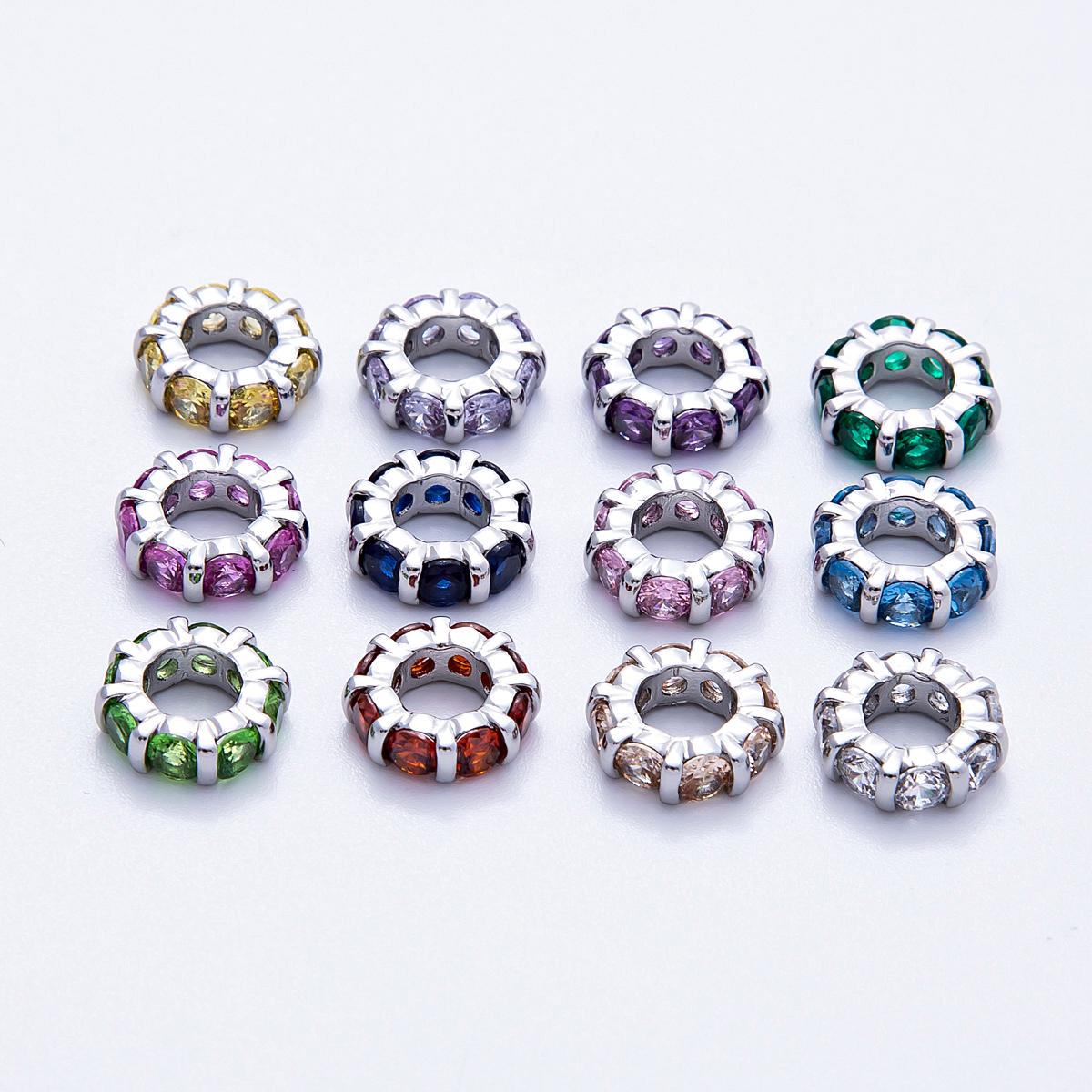10.5mm rhodium plated multicolor CZ rondelle spacer beads wheel charm DIY Jewelry Making Supply for custom bracelet necklace | BEADS-00101