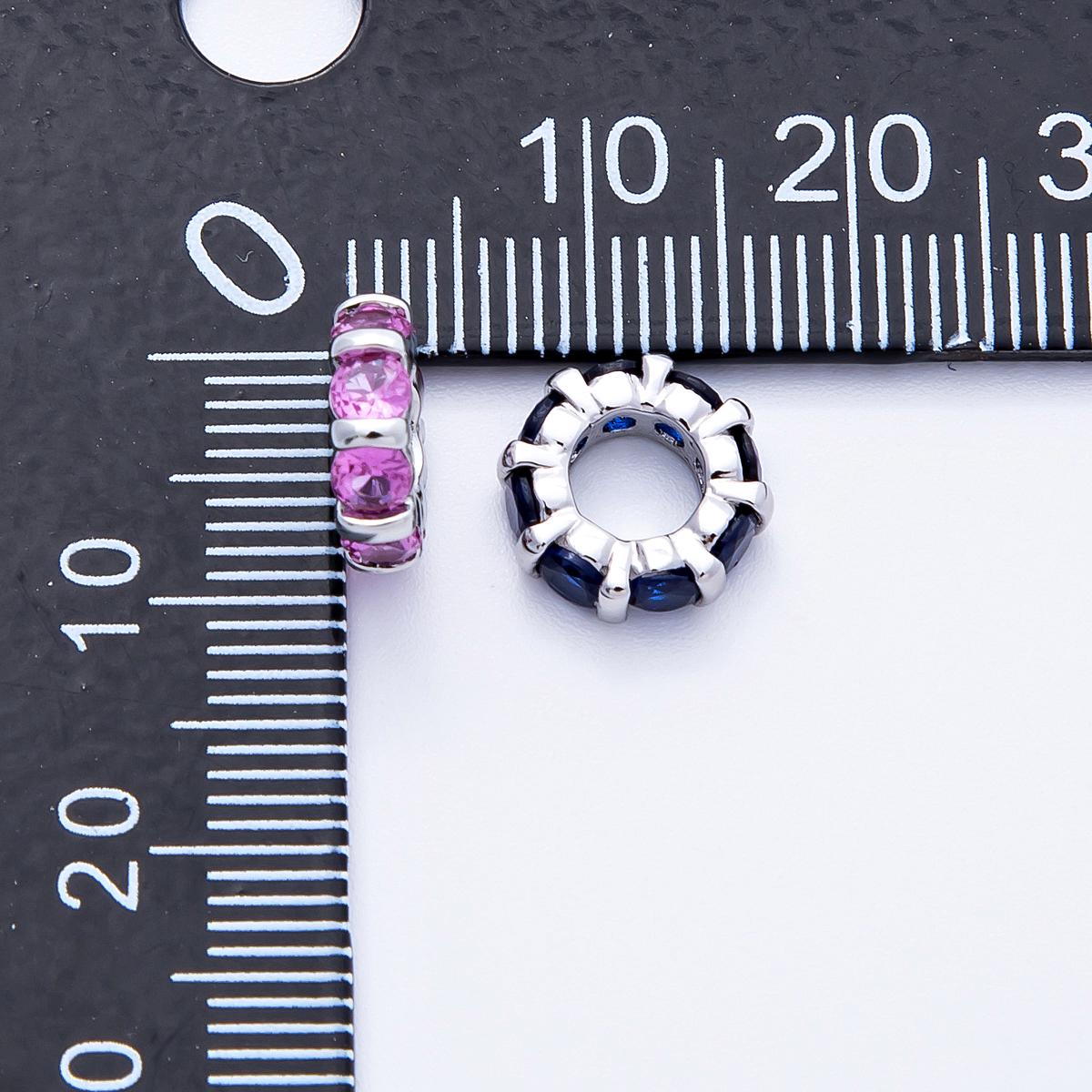 10.5mm rhodium plated multicolor CZ rondelle spacer beads wheel charm DIY Jewelry Making Supply for custom bracelet necklace | BEADS-00101