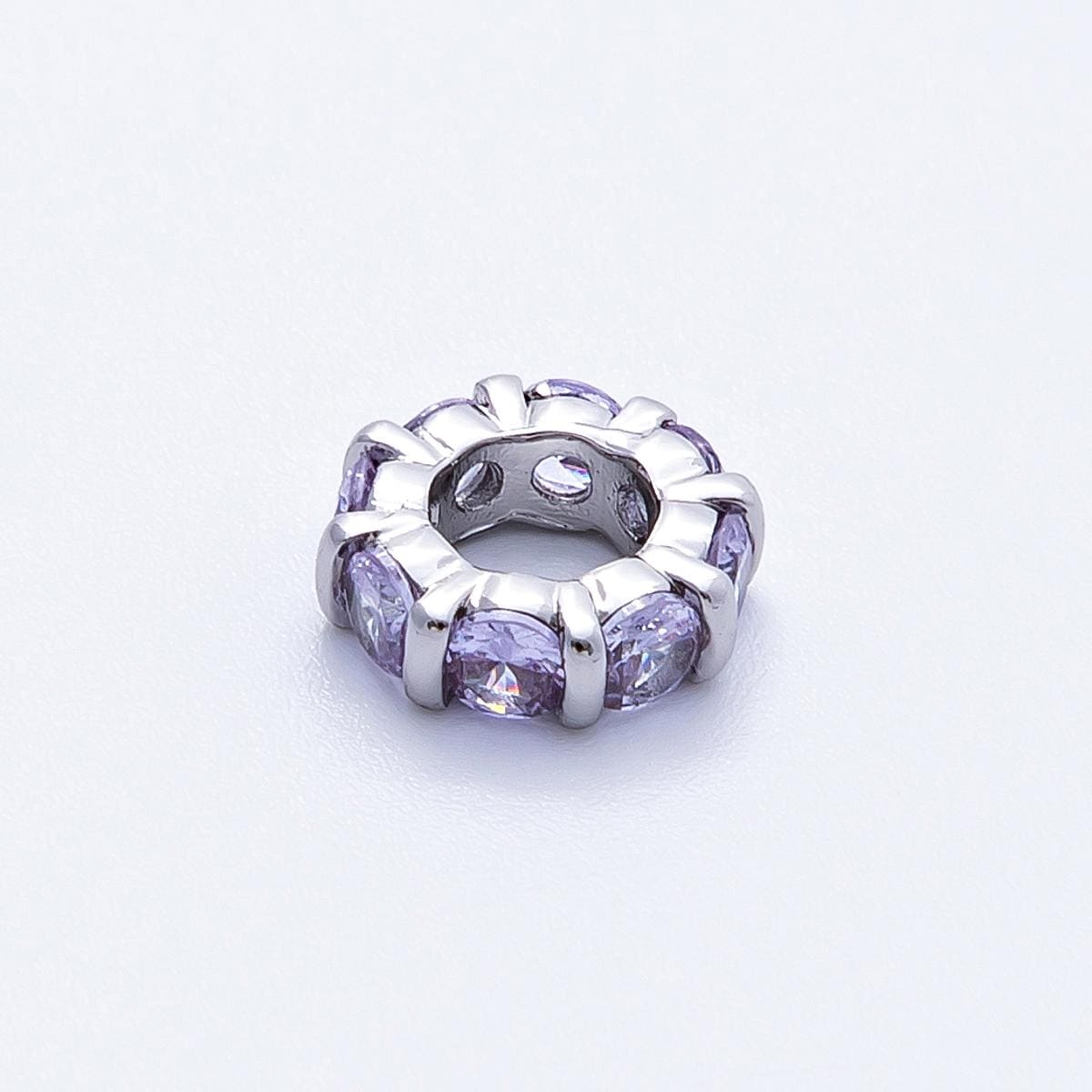 10.5mm rhodium plated multicolor CZ rondelle spacer beads wheel charm DIY Jewelry Making Supply for custom bracelet necklace | BEADS-00101