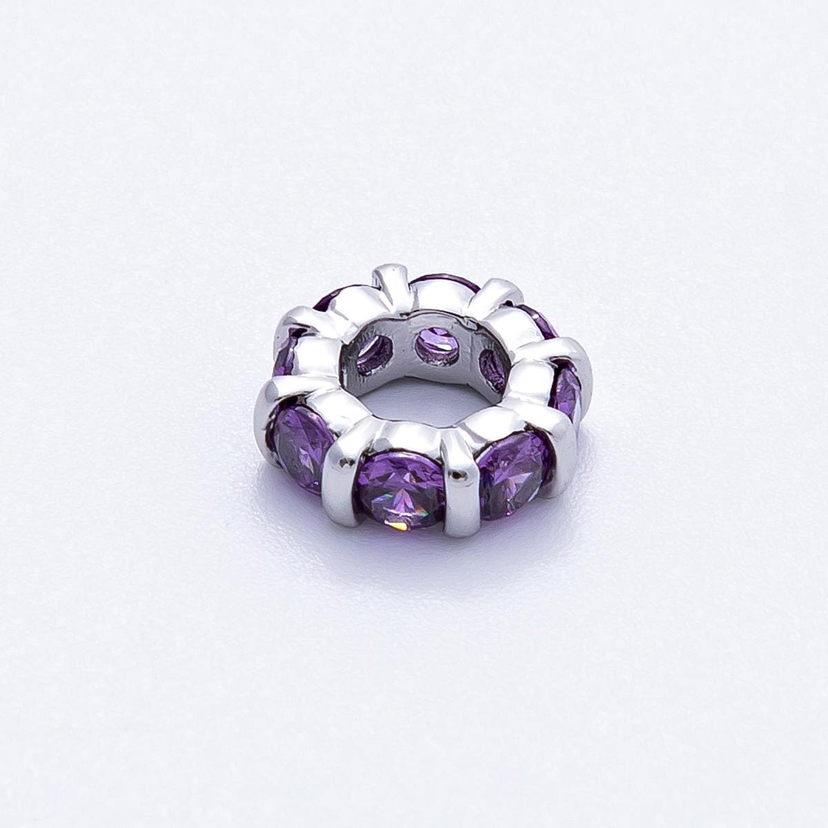 10.5mm rhodium plated multicolor CZ rondelle spacer beads wheel charm DIY Jewelry Making Supply for custom bracelet necklace | BEADS-00101