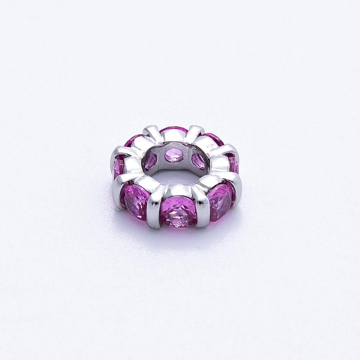 10.5mm rhodium plated multicolor CZ rondelle spacer beads wheel charm DIY Jewelry Making Supply for custom bracelet necklace | BEADS-00101
