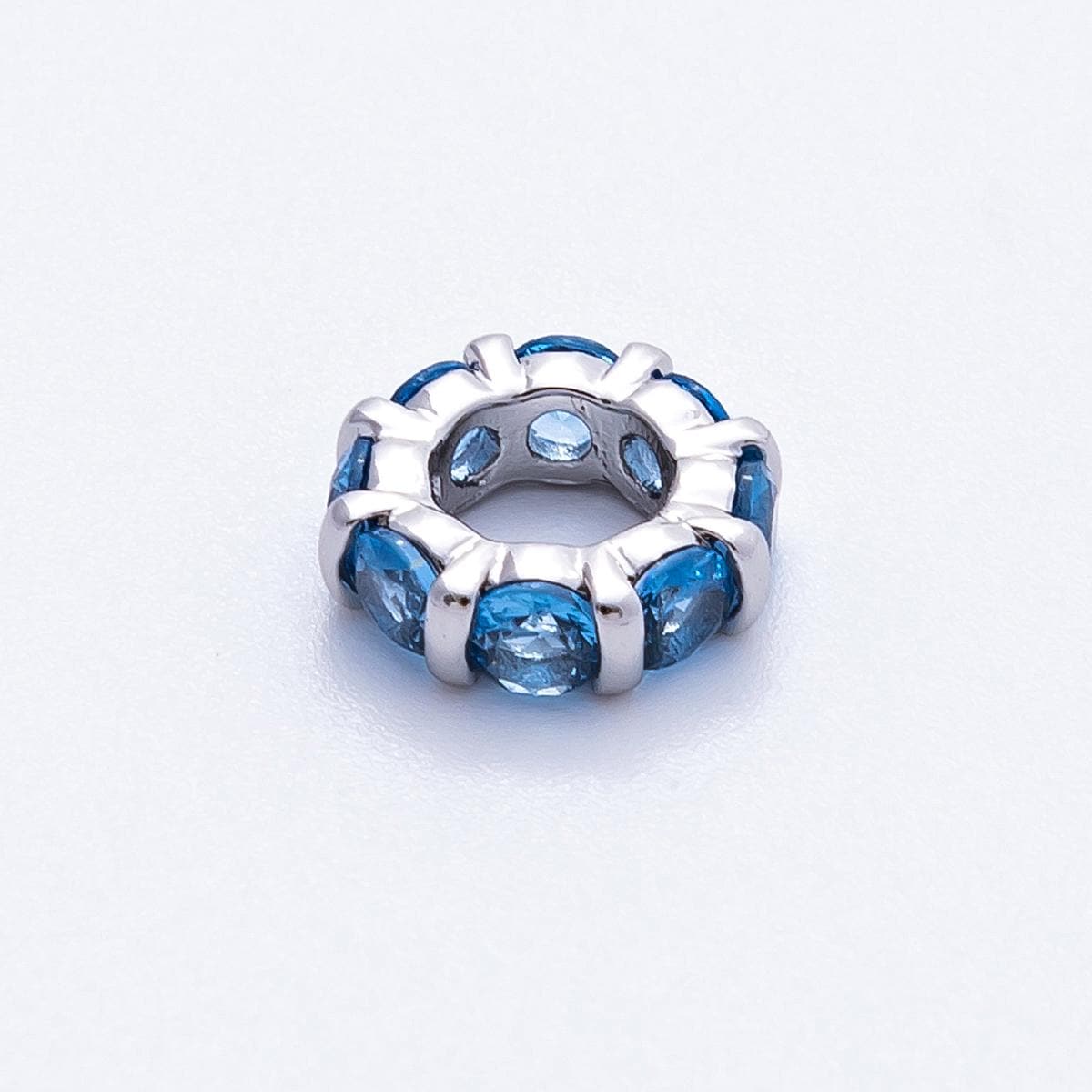 10.5mm rhodium plated multicolor CZ rondelle spacer beads wheel charm DIY Jewelry Making Supply for custom bracelet necklace | BEADS-00101