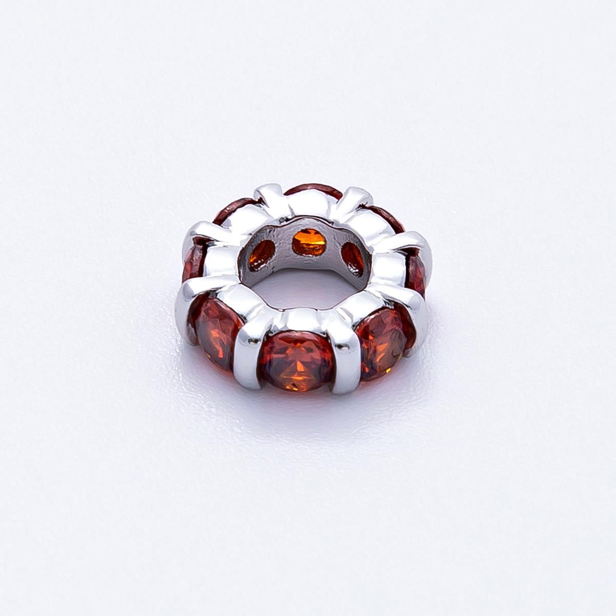 10.5mm rhodium plated multicolor CZ rondelle spacer beads wheel charm DIY Jewelry Making Supply for custom bracelet necklace | BEADS-00101