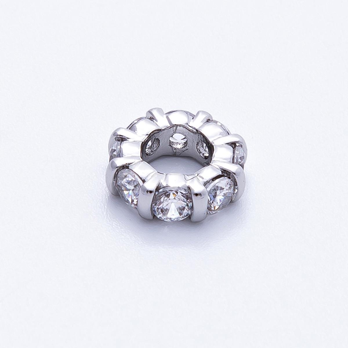 10.5mm rhodium plated multicolor CZ rondelle spacer beads wheel charm DIY Jewelry Making Supply for custom bracelet necklace | BEADS-00101