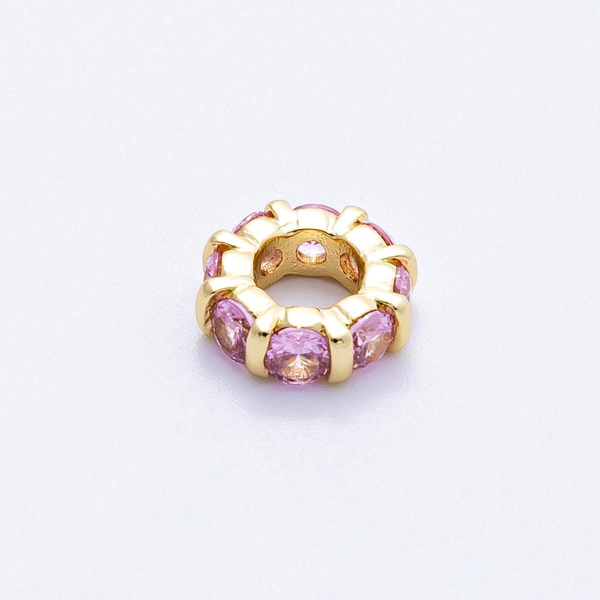 10.5mm 16k gold filled multicolor CZ rondelle spacer beads wheel charm DIY Jewelry Making Supply for custom bracelet necklace | BEADS-00113