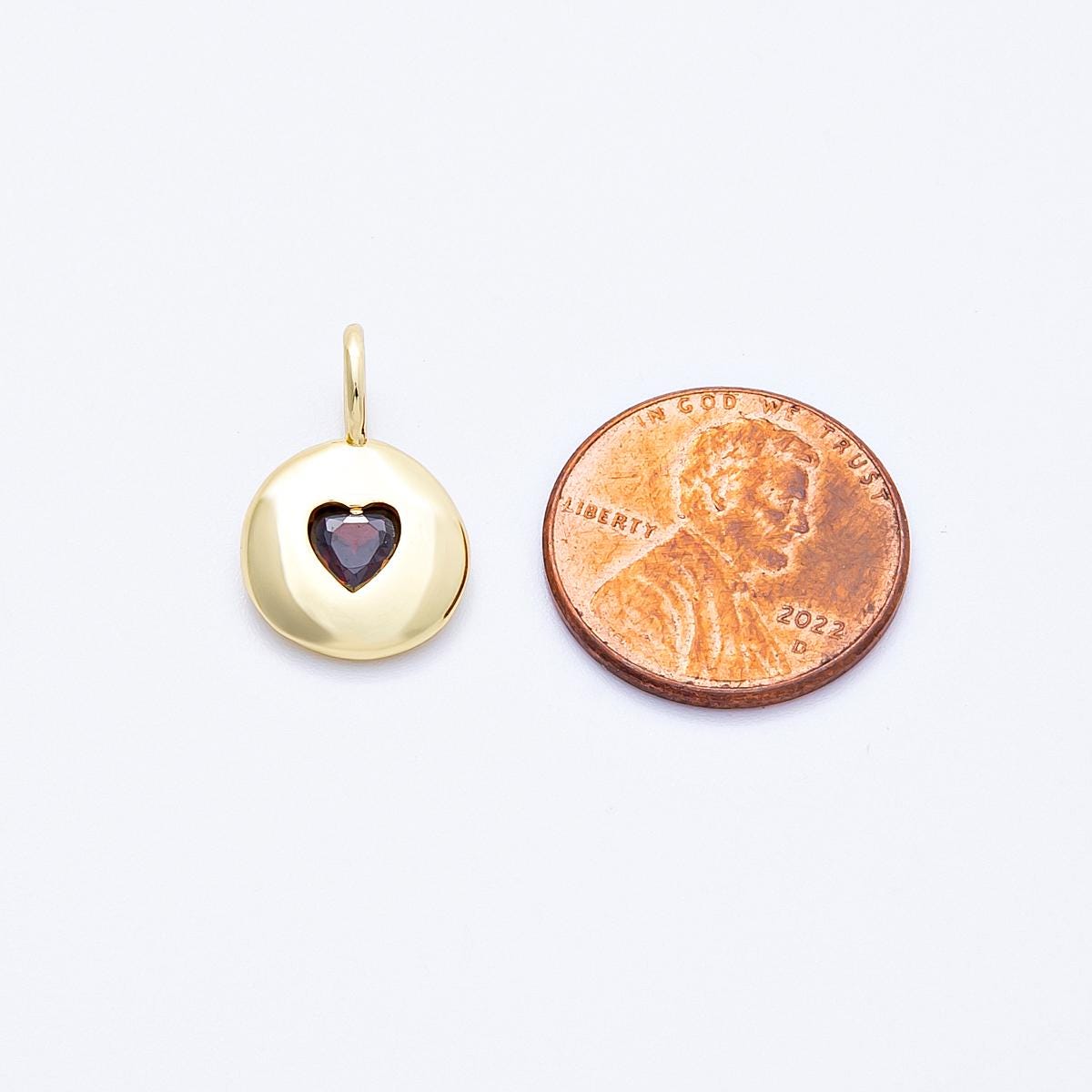 24K Gold Filled Dark Red Heart CZ Pendant Add on Charm Dainty Colorful Cubic Zirconia Stone for Necklace Bracelet Supply | AA054