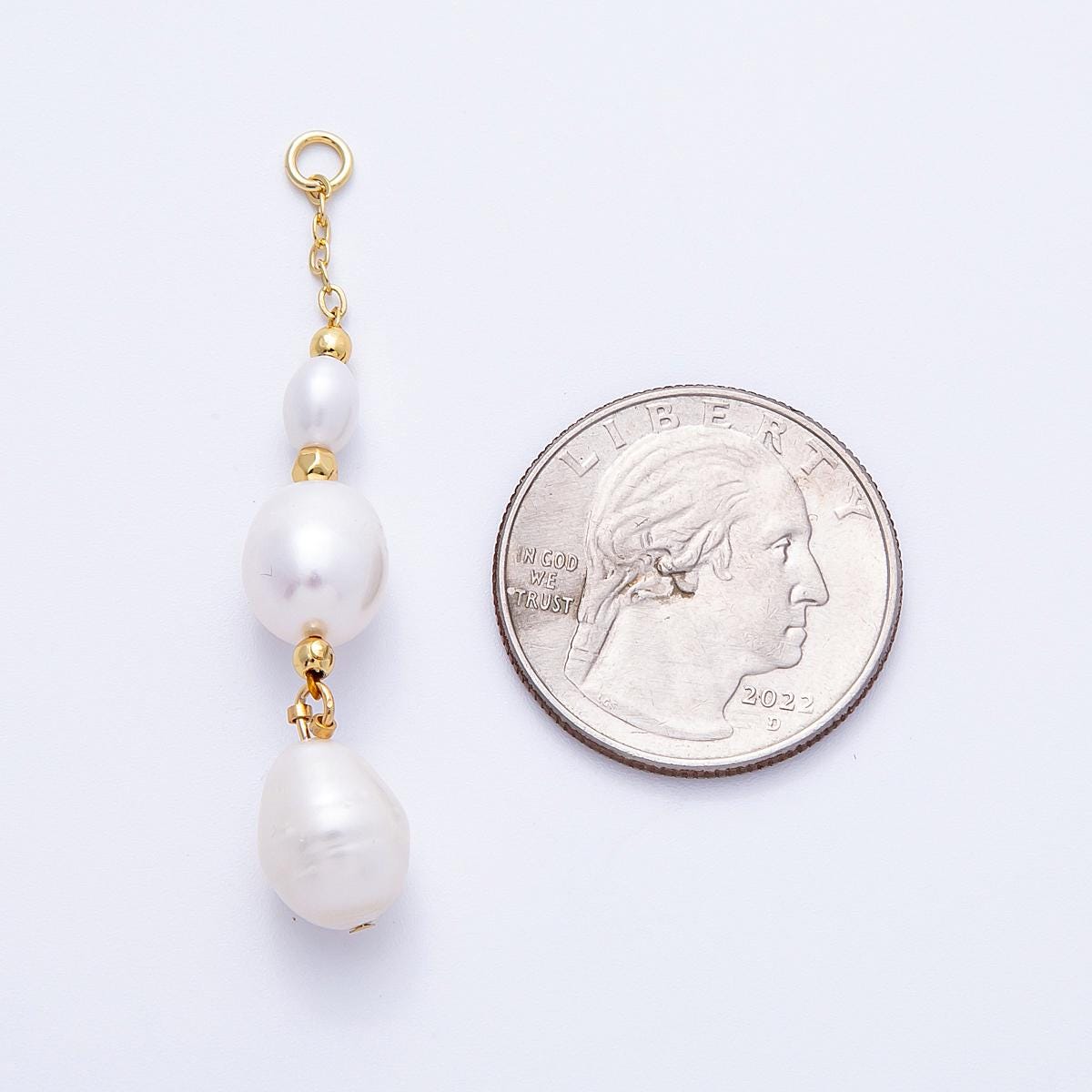 16k gold filled 50mm triple white pearls drop charm with gold bead dangle DIY Jewelry Making Supply custom necklace earring | CHARMS-00250