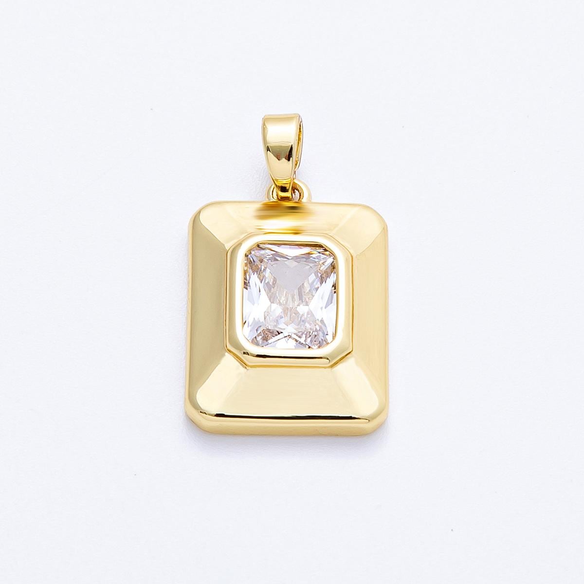 16k gold filled bezel emerald cut cubic zirconia pendant minimalist geometric charm DIY Jewelry supply for custom necklace | CHARMS-00205