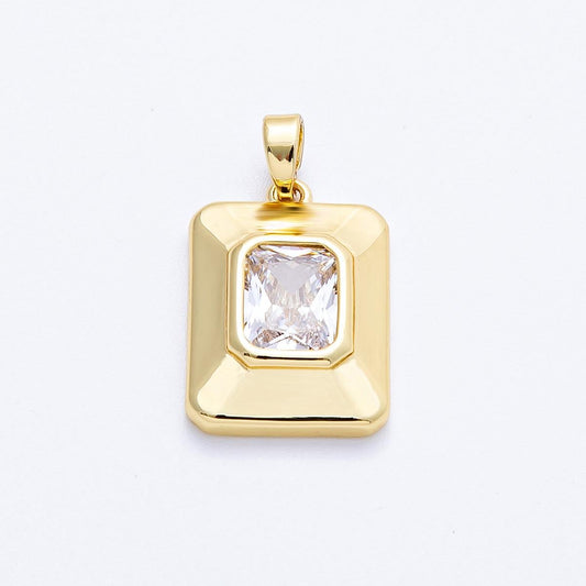 16k gold filled bezel emerald cut cubic zirconia pendant minimalist geometric charm DIY Jewelry supply for custom necklace | CHARMS-00205