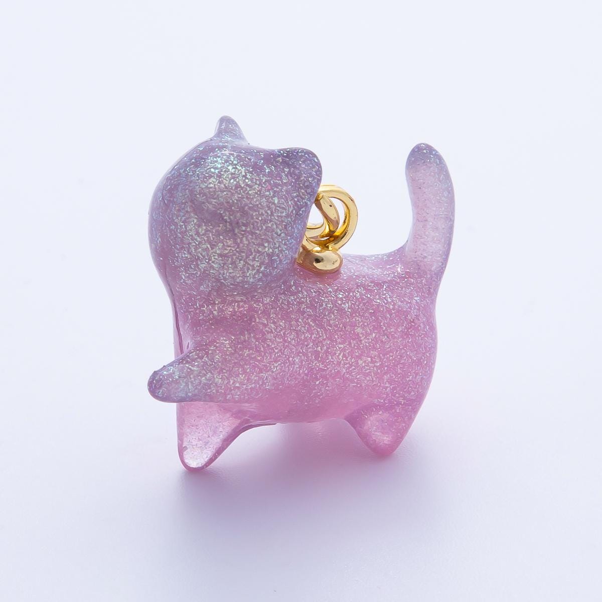 18K Gold Filled 27mm Colorful Glitter Kitty Cat Animal Resin Charm Kawaii Pet Pendants for custom Jewelry Making and crafts | CHARMS-00204