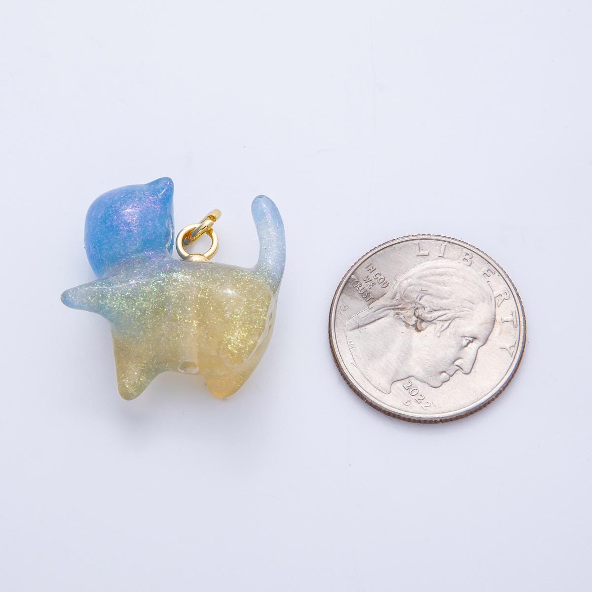 18K Gold Filled 27mm Colorful Glitter Kitty Cat Animal Resin Charm Kawaii Pet Pendants for custom Jewelry Making and crafts | CHARMS-00204