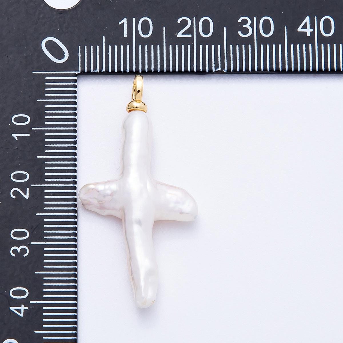 18K Gold Filled 40mm faux baroque Pearl Irregular Cross Religious Pendant faith symbol DIY Jewelry Supply for custom necklace | CHARMS-00172