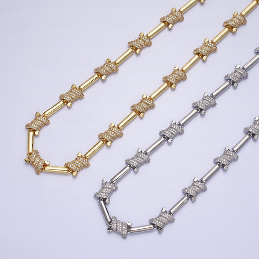 Barbed Wire Chain Necklace 17 inch Iced Gothic Designed Gold, Silver Layer Statement Necklace WA-1752