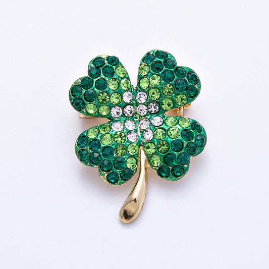 29.3mm Faux micro paved CZ Lucky Four Leaf Clover Brooch green rhinestone shamrock pin unisex St. Patrick's Day Accessory good luck | BH-103