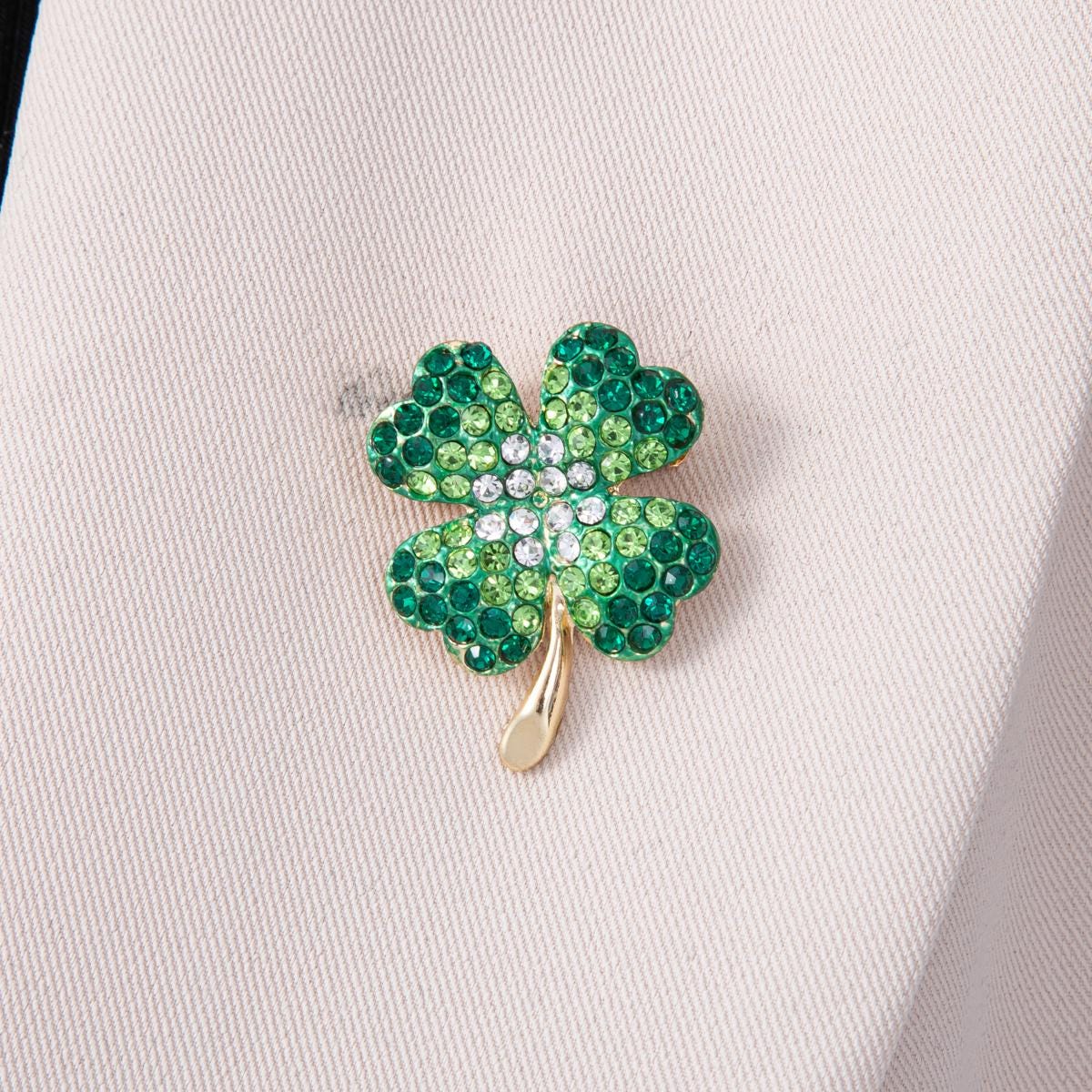 29.3mm Faux micro paved CZ Lucky Four Leaf Clover Brooch green rhinestone shamrock pin unisex St. Patrick's Day Accessory good luck | BH-103