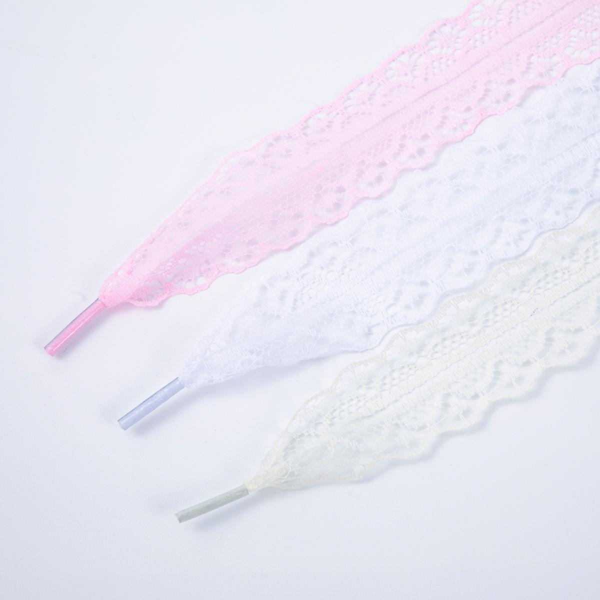 White, Pink, and Ivory lace ribbon shoelaces romantic sneaker laces for bridal wedding everyday chic fashion accessory | WB-00302