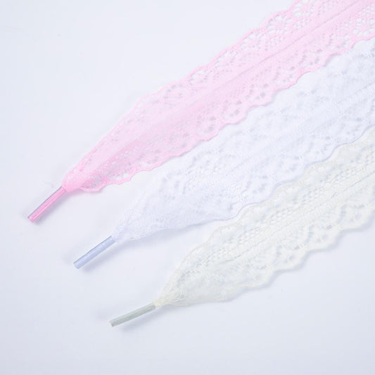 White, Pink, and Ivory lace ribbon shoelaces romantic sneaker laces for bridal wedding everyday chic fashion accessory | WB-00302