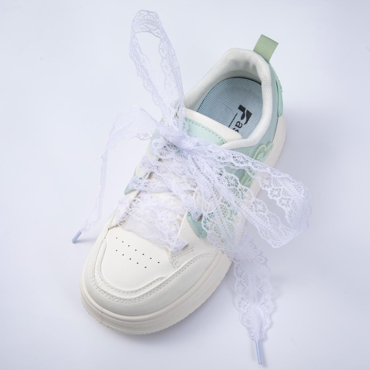 White, Pink, and Ivory lace ribbon shoelaces romantic sneaker laces for bridal wedding everyday chic fashion accessory | WB-00302