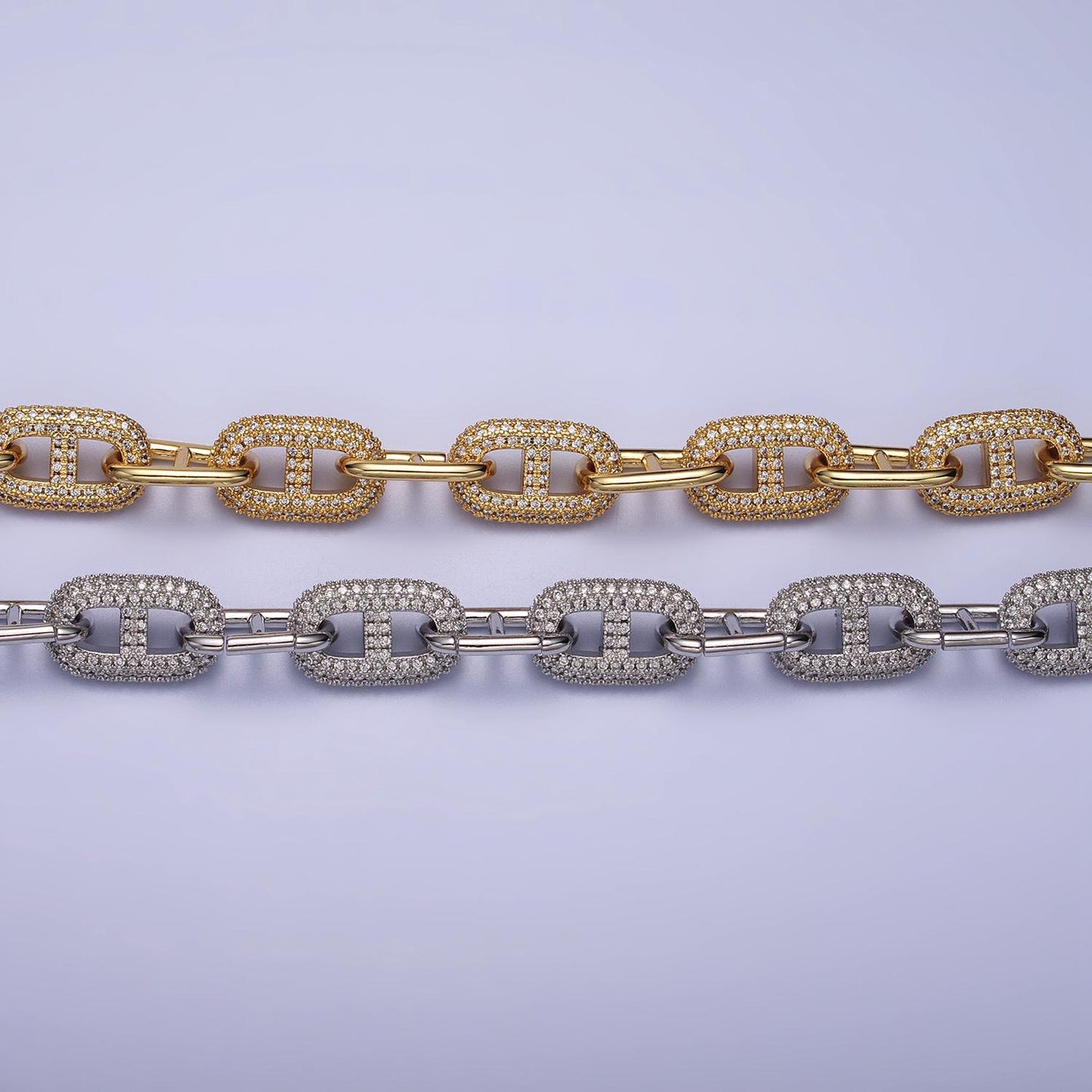Chunky Anchor Chain Necklace 17 inch Iced Mariner Designed Chain Gold, Silver Layer Statement Necklace WA-1613