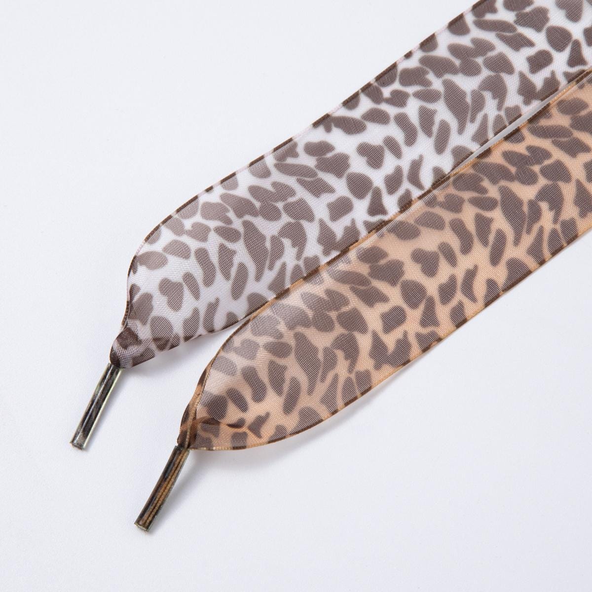 Leopard Print Organza ribbon shoelaces wide animal print sneaker laces for Fashion shoe game everyday chic fashion accessory | WB-00305